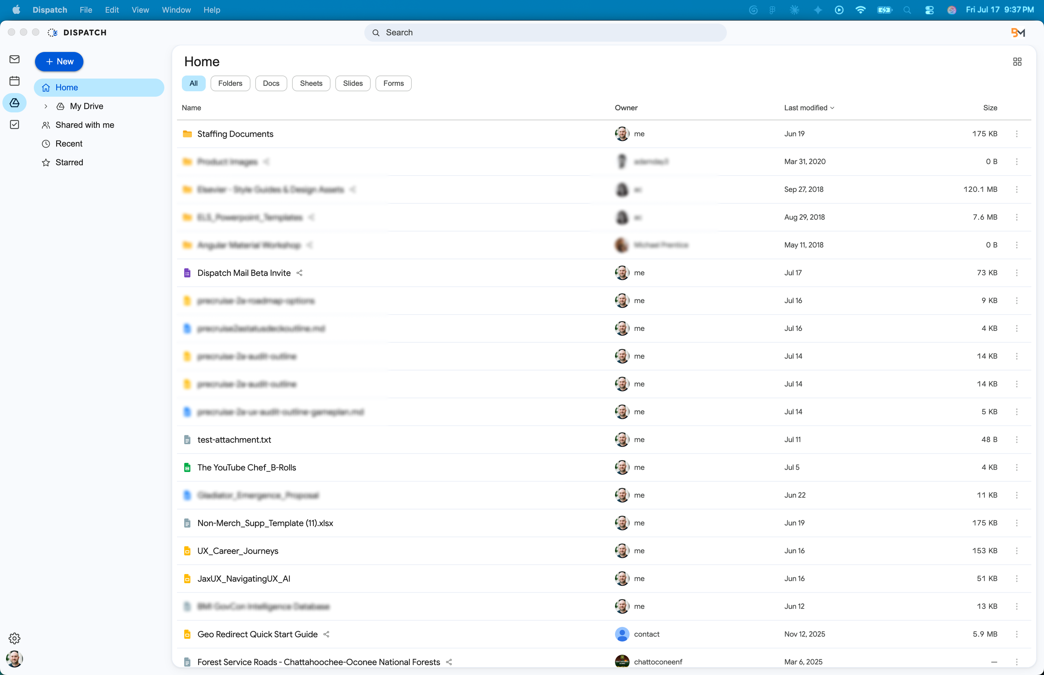 Dispatch Drive view with folders and files